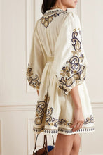 Load image into Gallery viewer, Beige Print V-neck Long Sleeve Mini Dress
