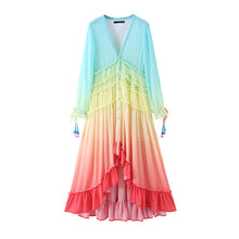 Load image into Gallery viewer, Bohemian Rainbow Tiered Maxi Dress
