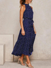 Load image into Gallery viewer, Blue Polka Dots Sleeveless Midi Dress
